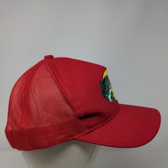 Bass Pro Shops Snapback Trucker Hat Red OSFM Adjustable Mesh Back Gone Fishing - Picture 4 of 9